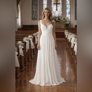 Lulu’s White Ruched Maxi Dress Bridal Wedding Formal Size M